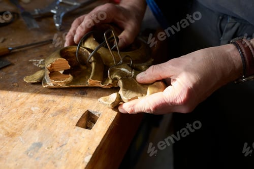 Preview: Craftsman carving a piece of wood to make a golden frame