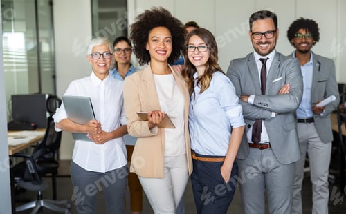 Preview: Success group of multiethnic entrepreneurs and business people achieving goals in corporate office