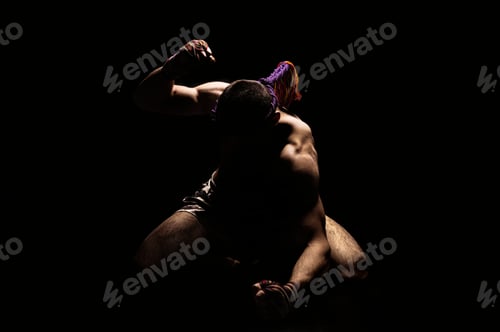 Preview: Thai Boxer Punches On The Floor Of The Ring. Mongkhon. The Concept Of Tournaments, Thai Boxing And