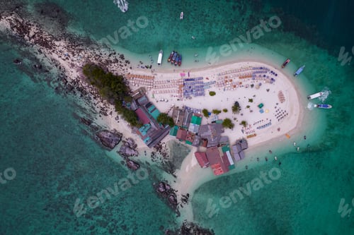 Preview: Tropical island aerial view with sandy beaches and boats