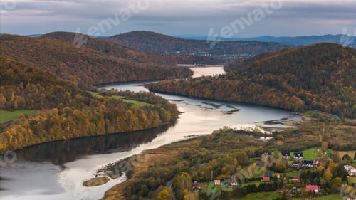 Preview: Aerial View of Solina Lake and Vibrant Autumn Colors in Bieszczad