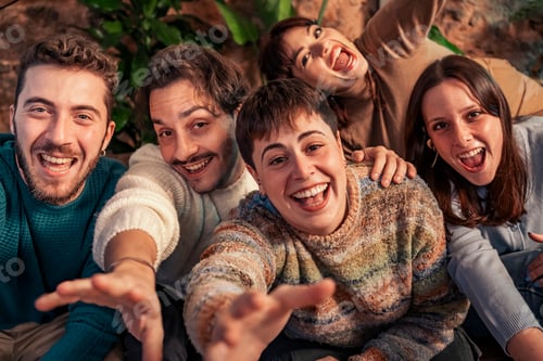 Preview: Happy diverse friends taking selfie and laughing together, authentic youth and inclusion