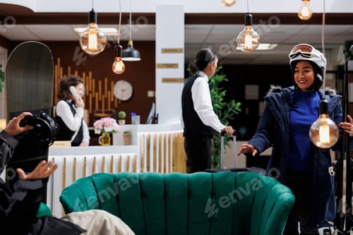 Preview: Woman joins friend in ski resort lounge