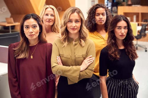 Preview: Portrait Of Multi-Cultural Female Business Team Standing In Modern Open Plan Office
