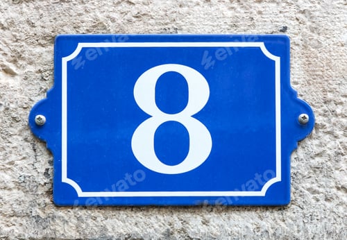 Preview: Vintage blue enamel house number 8