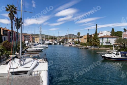 Preview: Port Grimaud marina in France with yachts and sailing boats.