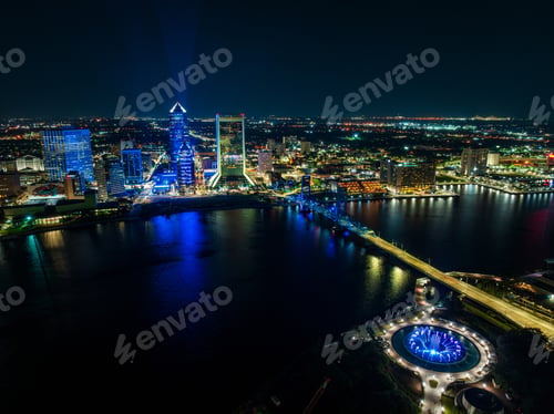 Preview: Aerial view of Jacksonville skyline view at night