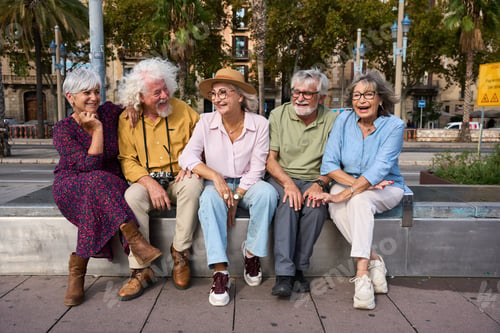 Preview: Group of senior friends laughing traveling together