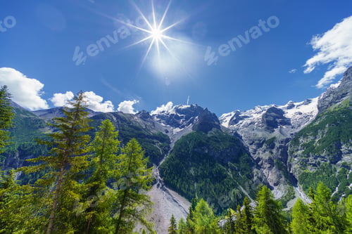 Preview: Mountain landscape along the road to Stelvio pass at summer