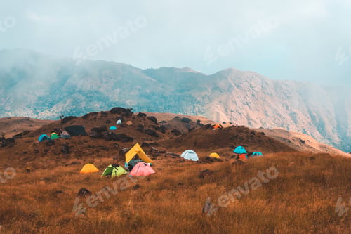 Preview: Top View Mulayit Taung golden light of the morning sun and the mist covered on Mount Mulayit,Myanmar