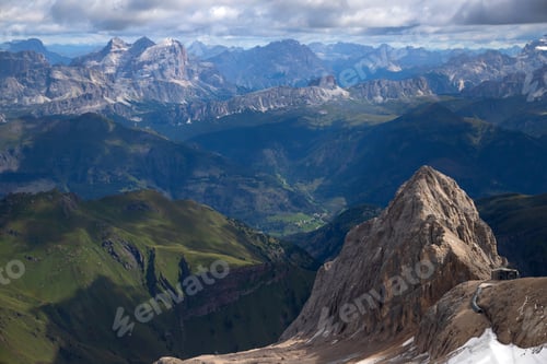 Preview: Panoramic view from the top of the Marmolada Glacier, Dolomites, South Tyrol, Italy.