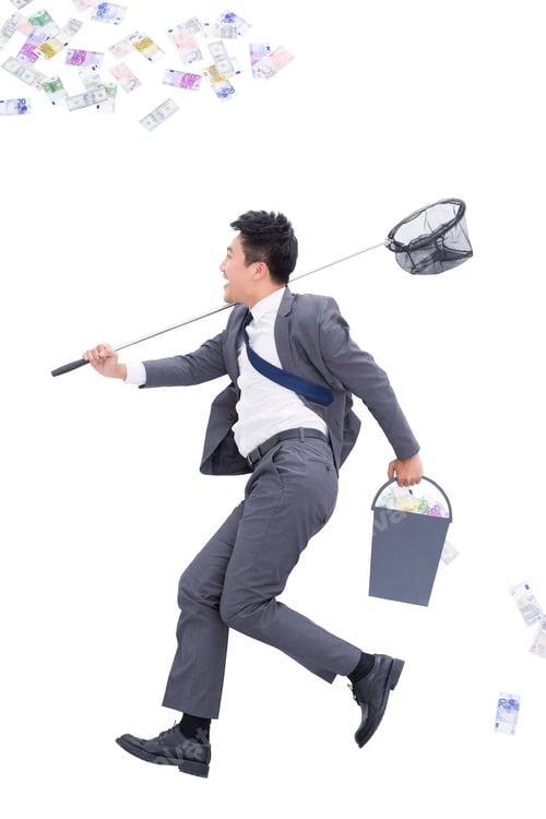 Preview: Businessman catching money with butterfly net