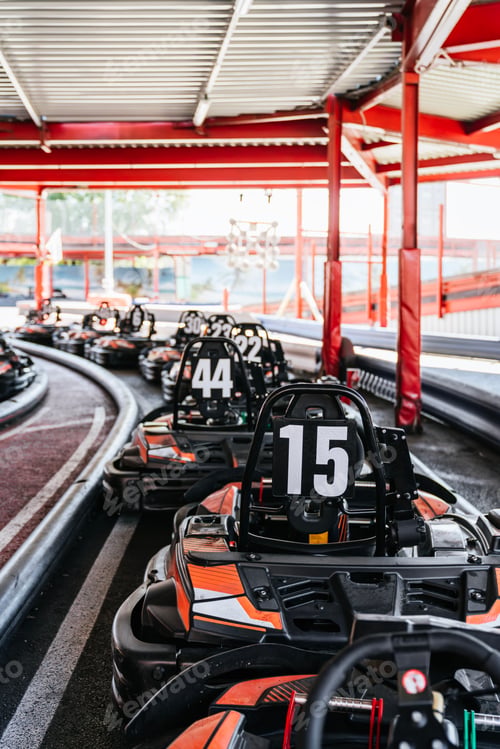 Preview: Go karts lined up at track waiting for action