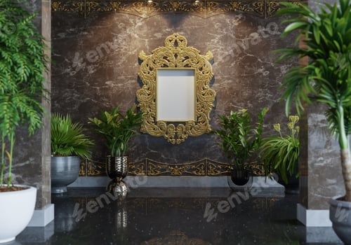 Preview: 3D Mockup photo frame in Modern interior of Lobby hall