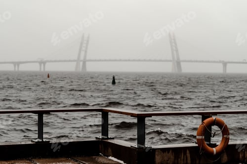 Preview: Bridge over the sea / stormy weather / storm / river