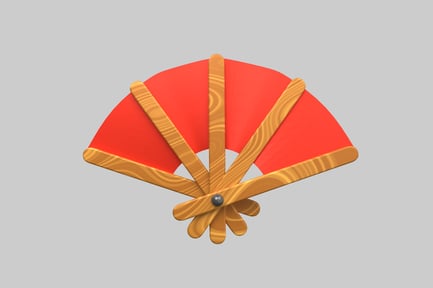 Preview: Red fan with wooden frame