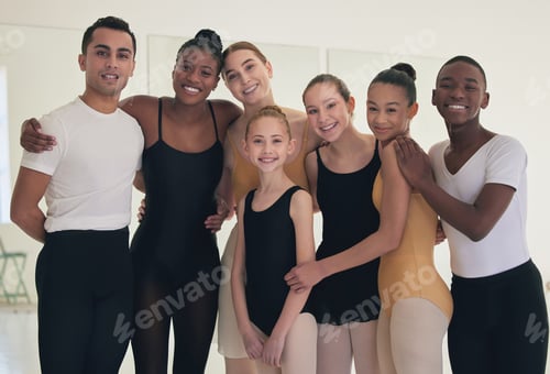 Preview: Shot of a group of young ballet dancers together in a dance studio