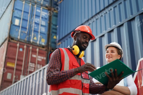 Preview: foreman checking containers in the terminal, at import and export business logistic company.