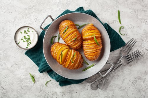 Preview: baked hasselback potato with cheddar cheese and rosemary