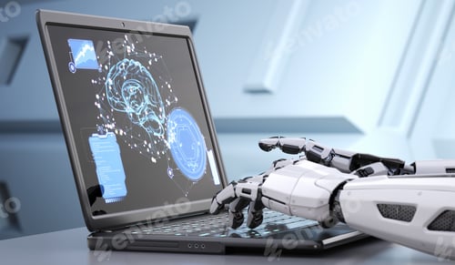 Preview: Robot's hands typing on keyboard