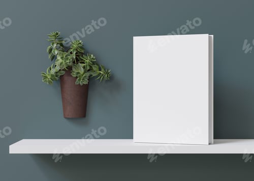 Preview: White book cover mock up. Blank template for your design. Front view, close-up.