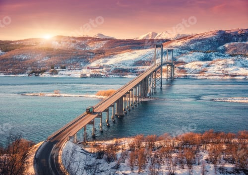 Preview: Amazing bridge during sunset in Lofoten islands, Norway