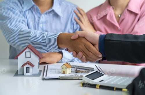 Preview: Real estate broker and client sign contract insurance agreement document. Home Insurance and Real es