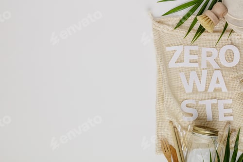 Preview: Zero waste concept, eco friendly accessories, flat lay