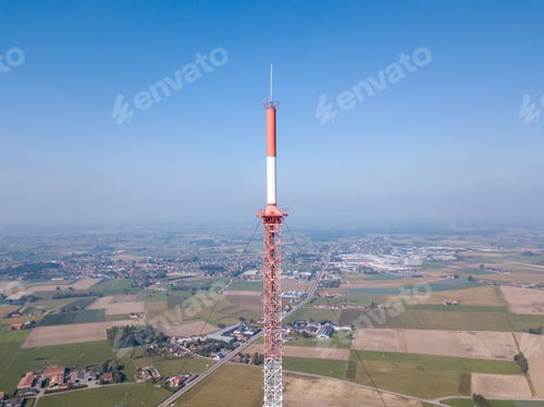 Preview: Radio antenna tower drone shot over flanders fields