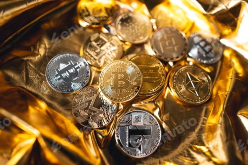 Preview: Cryptocurrency golden bitcoin image for crypto currency