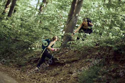 Preview: Mother And Daughter Hiking In The Forest