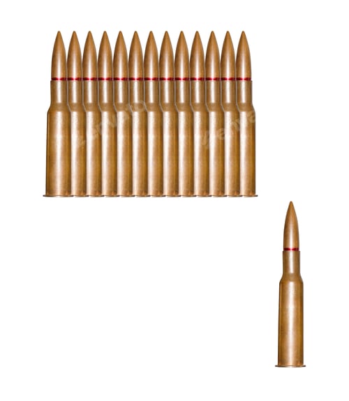 Preview: Rifle bullets in a row isolated