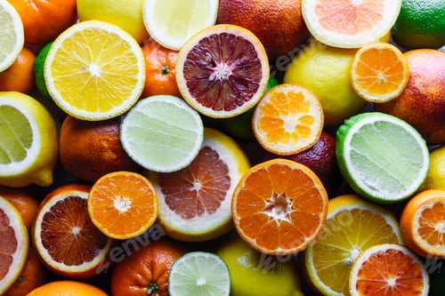 Preview: Mix of different citrus fruits closeup