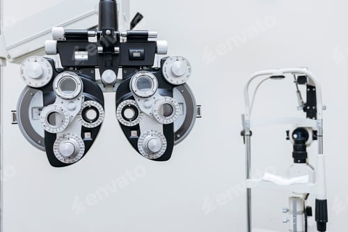 Preview: Phoropter, ophthalmic instrument used by ophthalmologist and optometrist for prescribing glasses