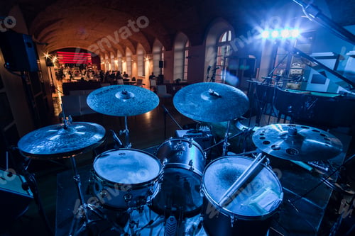 Preview: Overhead shot of a drum set instrument