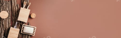 Preview: Zero waste, plastic free, sustainable concept. Bamboo bath accessories - soap dish, soap dispenser