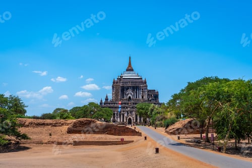 Preview: Ancient temple and pagoda in Bagan ,Myammar .This show Archaeological place of Myanmar with blue clo