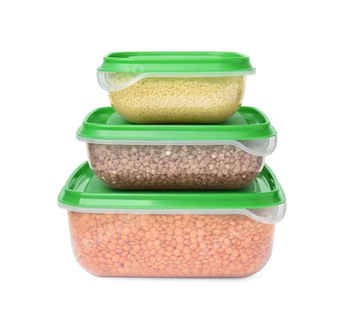 Preview: Plastic containers filled with food products isolated on white