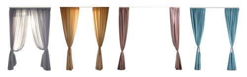 Preview: Set with different elegant curtains on white background