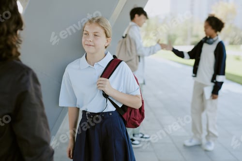 Preview: Blonde Little Girl in School Uniform