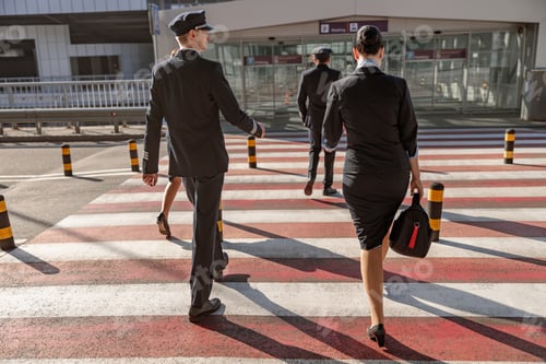 Preview: Pilots and flight attendants crossing the road to the terminal