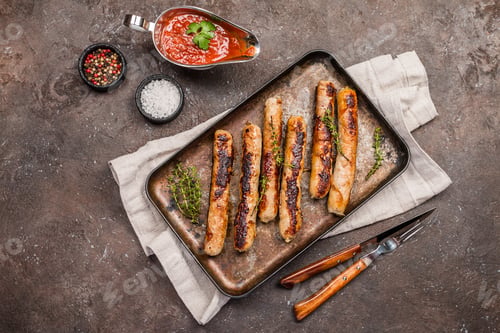 Preview: Grilled sausages with sauce