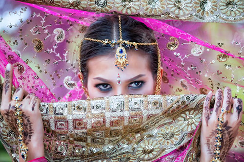 Preview: Close up Beautiful indian girl Young hindu woman model with kundan jewelry.