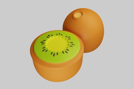 Visualização: Fatia de kiwi e esfera de laranja perfurada