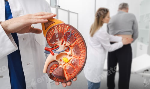 Preview: Urology and treatment of kidney disease. Doctor analyzing of patient kidneys health using kidney