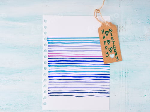 Preview: Colorful hand drawn card with greetings on tag
