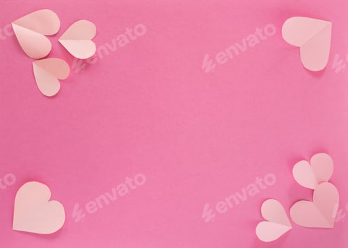 Preview: Paper pastel pink hearts on a pink background.