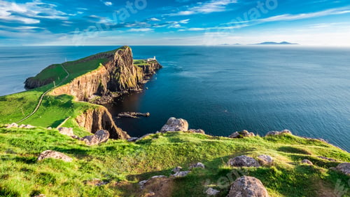 Preview: Stunning dusk at the Neist point lighthouse in Isle of Skye, Scotland