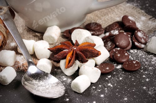 Preview: Drink Hot Chocolate And Marshmallow Marshmallow Is Near Paraphernalia