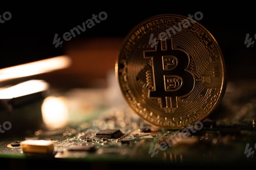 Preview: Golden coin with bitcoin symbol